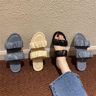 Shirred Faux Leather Slide Sandals