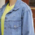 Rhinestone-trim Denim Jacket Blue - One Size