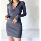 Mock-neck Long-sleeve Zip Mini Dress