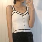 Buttoned Striped Knitted Camisole Top