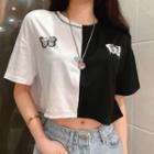 Short-sleeve Cropped Two Tone T-shirt
