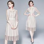 Patterned Long-sleeve A-line Lace Dress