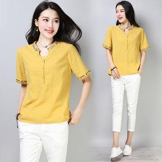 Ethnic Embroidered Short-sleeve Top
