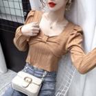 Long-sleeve Square-neck Bow Blouse