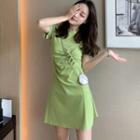 Short-sleeve Draped A-line Dress