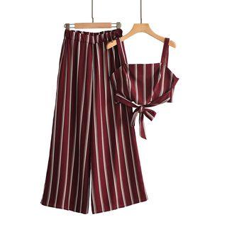 Set: Sleeveless Striped Cropped Top + Wide-leg Pants