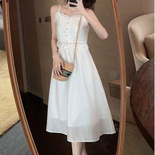 Set: Frill Trim Cropped Camisole Top + Plain A-line Skirt