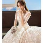 Lace Elbow Sleeve Bridal Gown