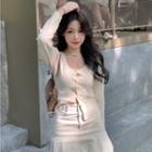 Long-sleeve Button-up Top / Mini A-line Skirt