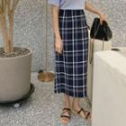 Plaid H-line Long Skirt Navy Blue - One Size