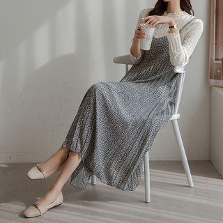 Floral Pleated Maxi Overall Dress