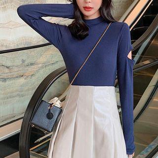 Mock-turtleneck Cut-out Knit Top