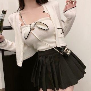 Bow Accent Knit Tube Top / Cropped Cardigan