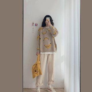 Set: Print Sweater + T-shirt + Straight Leg Pants