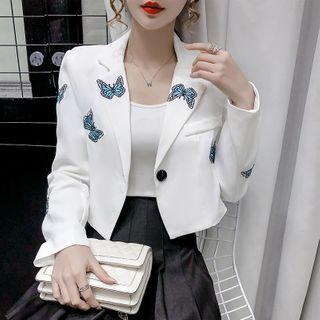 Butterfly Print Cropped Blazer