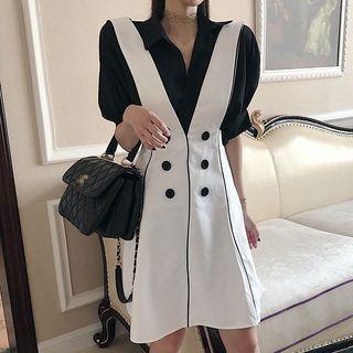 Elbow-sleeve Shirt / Pinafore A-line Dress
