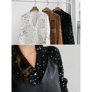Notched-collar Pocket-front Dot Shirt