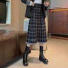 Plaid Midi A-line Tweed Skirt