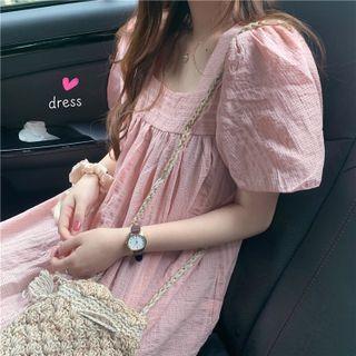 Short-sleeve Plain Blouse Pink - One Size