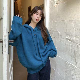 Plain Loose-fit Knit Hoodie