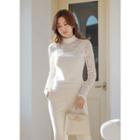 Mock-neck Lace-panel Top Ivory - One Size