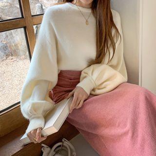 Balloon-sleeve Cropped Knit Top