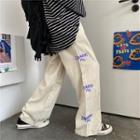 Lettering Corduroy Wide Leg Pants
