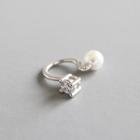 925 Sterling Silver Faux Pearl Rhinestone Cuff Earring 925 Silver - Platinum - One Size