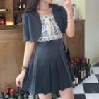 Short-sleeve Blazer / Lace Camisole Top / Pleated Skirt