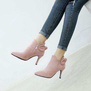 Faux Suede Back Ribbon Stiletto Ankle Boots