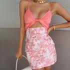 Set: Spaghetti Strap Top + Floral Mini Skirt