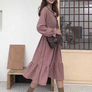 Plaid Tie-neck A-line Dress
