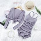 Set: Spaghetti Strap Ruffled Swimsuit + Cover-up