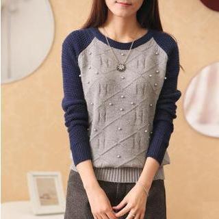 Beaded Raglan-sleeve Sweater