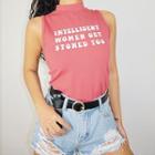 Mock-neck Lettering Cropped Tank Top