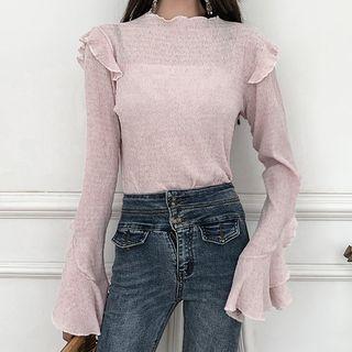 Long-sleeve Crinkle Ruffled Top