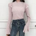 Long-sleeve Crinkle Ruffled Top