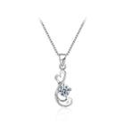 925 Sterling Silver Delicate Elegant Fashion Hollow Out Heart Shape Pendant Necklace With Cubic Zircon Silver - One Size
