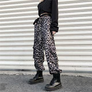 High-waist Leopard Print Cargo Pants