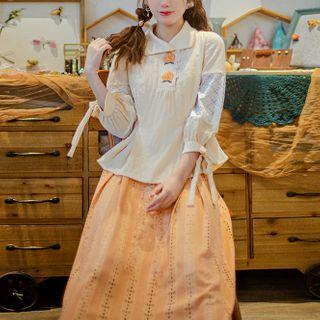 Floral Embroidered Shirt / Cropped Camisole Top / Midi Skirt