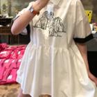 Dog Embroidered Short-sleeve A-line Shirtdress