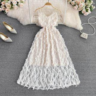 Spaghetti Strap Feather Maxi Dress