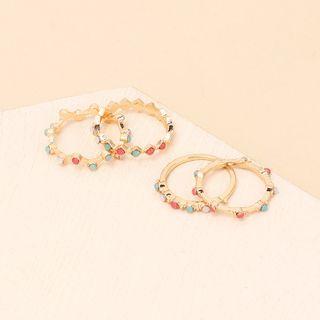 Set Of 4: Beaded Ring 1 Pc - Gold - One Size