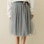 Sheer Panel Midi Skirt Light Gray - One Size
