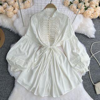Faux Pearl Tie-waist Mini A-line Dress White - One Size