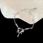 Melting Rhinestone Pendant Alloy Necklace Pink & Silver - One Size