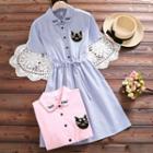 Short-sleeve Cat Embroidery A-line Dress