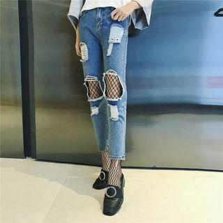 Set: Distressed Jeans + Fishnet Tights