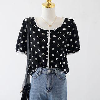 Two Tone Floral Button-up Blouse