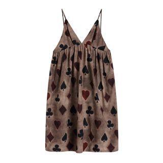 Spaghetti Strap Poker Print A-line Dress